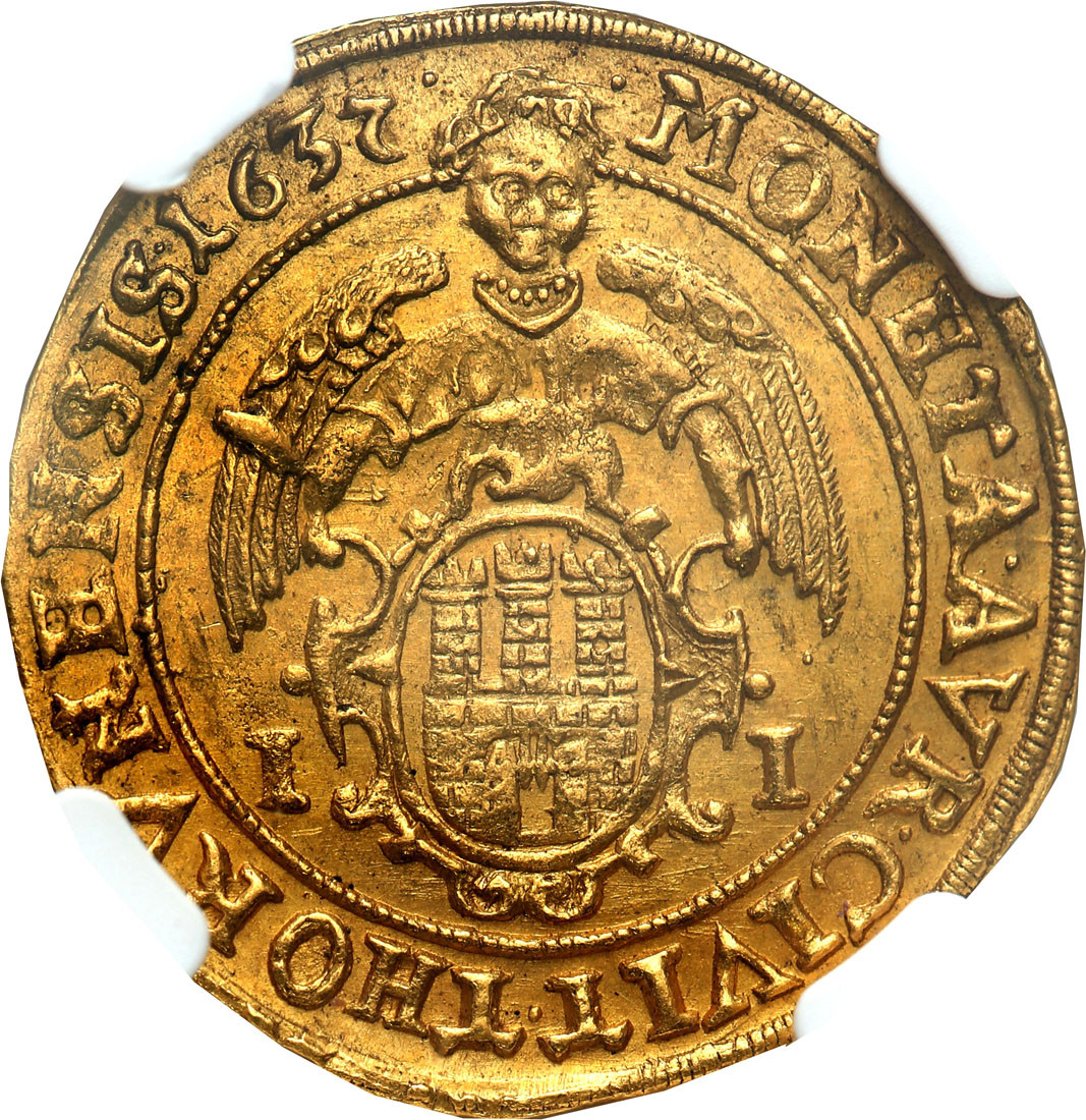 Władysław IV Waza. Dukat 1637, Toruń NGC MS62 (MAX) - RZADKOŚĆ R6